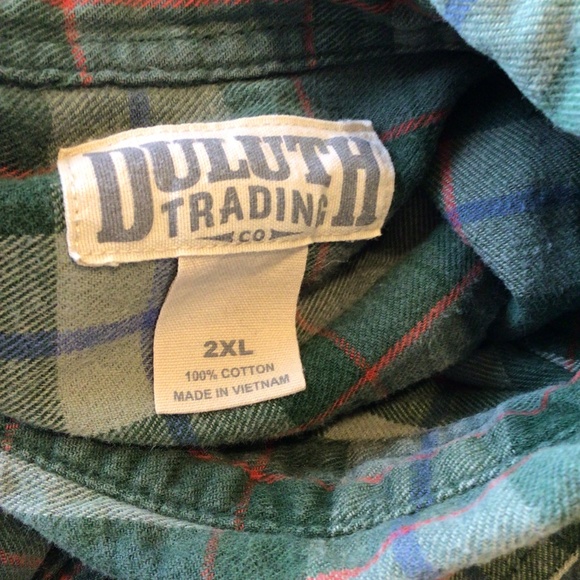 Duluth Trading Co Flannel Shirt 2XL Green Plaid  Button Front Workwear Outdoors - Picture 7 of 7